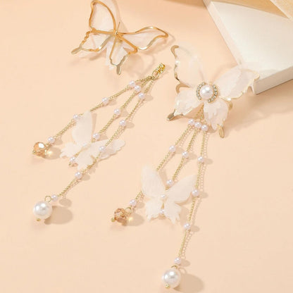Butterfly Lace Pearl Rhinestone Earrings