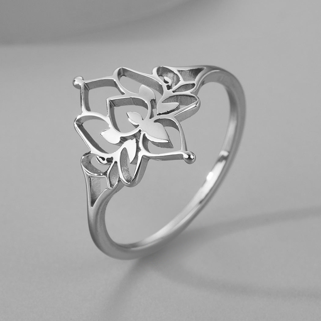 18K Gold Plated Lotus Filigree Ring | Minimalist Mandala Flower Statement Ring