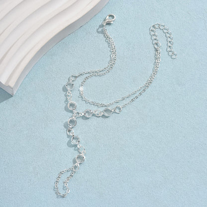 Boho Stainless Steel Crystal Hand Chain | Unisex Silver-Toned Finger Ring Bracelet