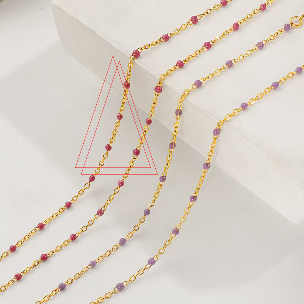 Dopamine-drip Glaze Colorful Bead Titanium Steel Necklace