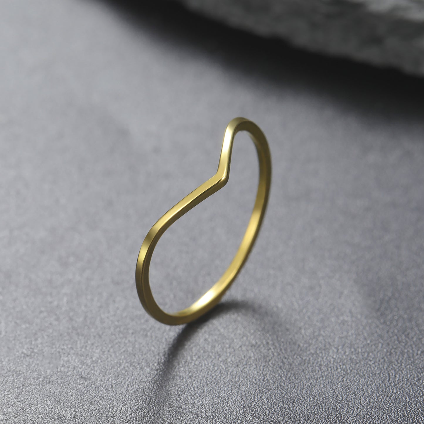 Gold V-Wave Minimalist Ring | Waterproof Stainless Steel Curved Stacking Band
