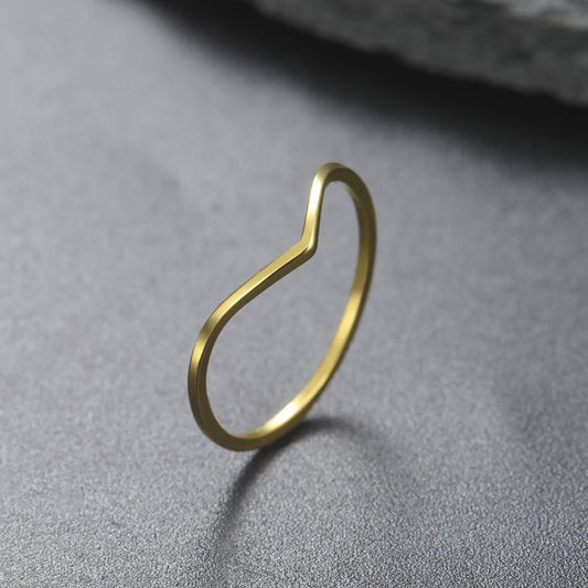Gold V-Wave Minimalist Ring | Waterproof Stainless Steel Curved Stacking Band