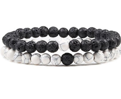 Yin Yang Distance Match Bracelets | Unisex Natural Stone Beaded Couple Set
