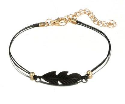 Midnight Zen Matte Black Bracelet Set | Bohemian Lotus & Feather Charms 4-Piece Stack