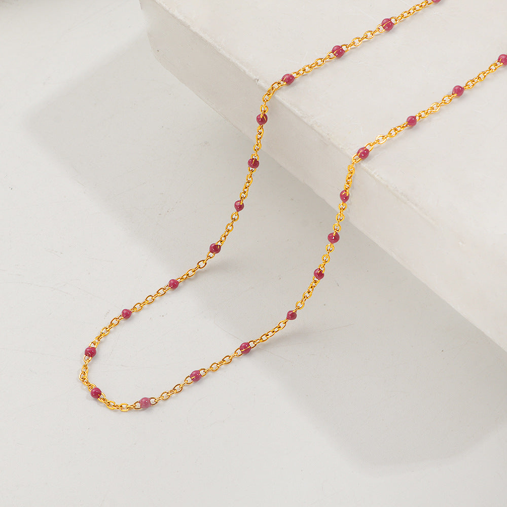 Dopamine-drip Glaze Colorful Bead Titanium Steel Necklace