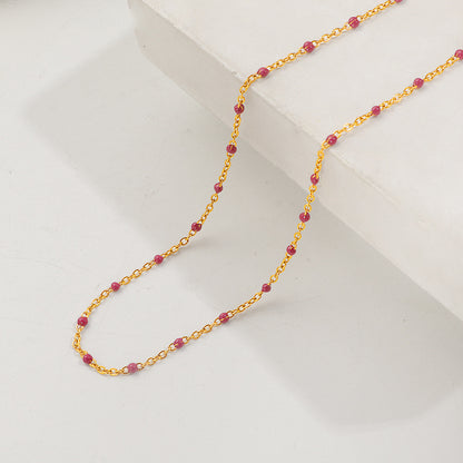 Dopamine-drip Glaze Colorful Bead Titanium Steel Necklace
