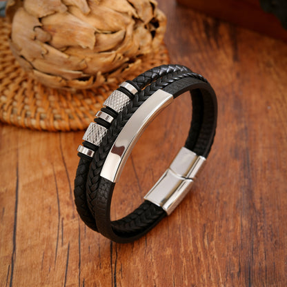 Braided Leather Bracelet Handmade Three-layer