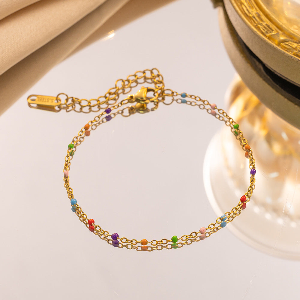 Dopamine-drip Glaze Colorful Bead Titanium Steel Necklace