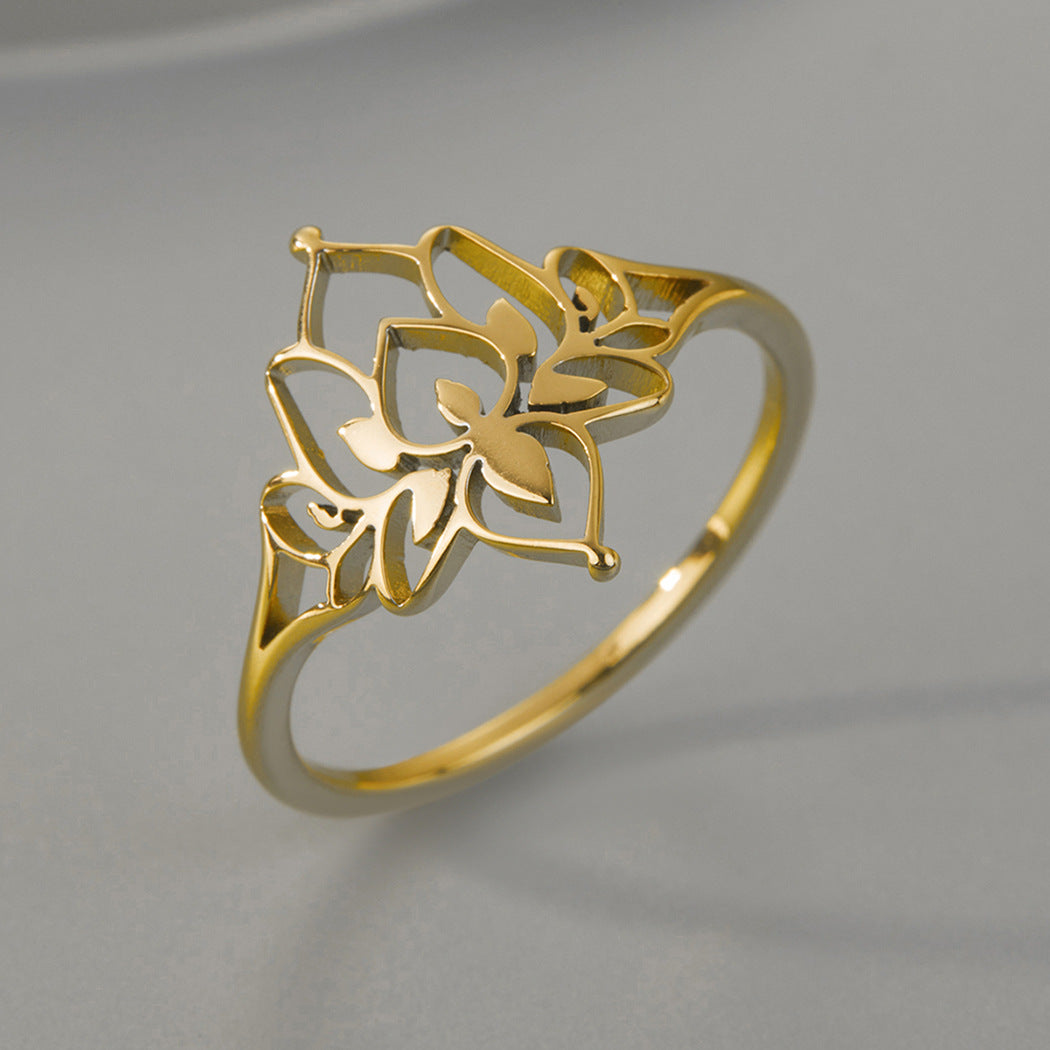 18K Gold Plated Lotus Filigree Ring | Minimalist Mandala Flower Statement Ring