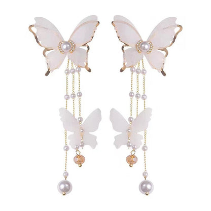 Butterfly Lace Pearl Rhinestone Earrings
