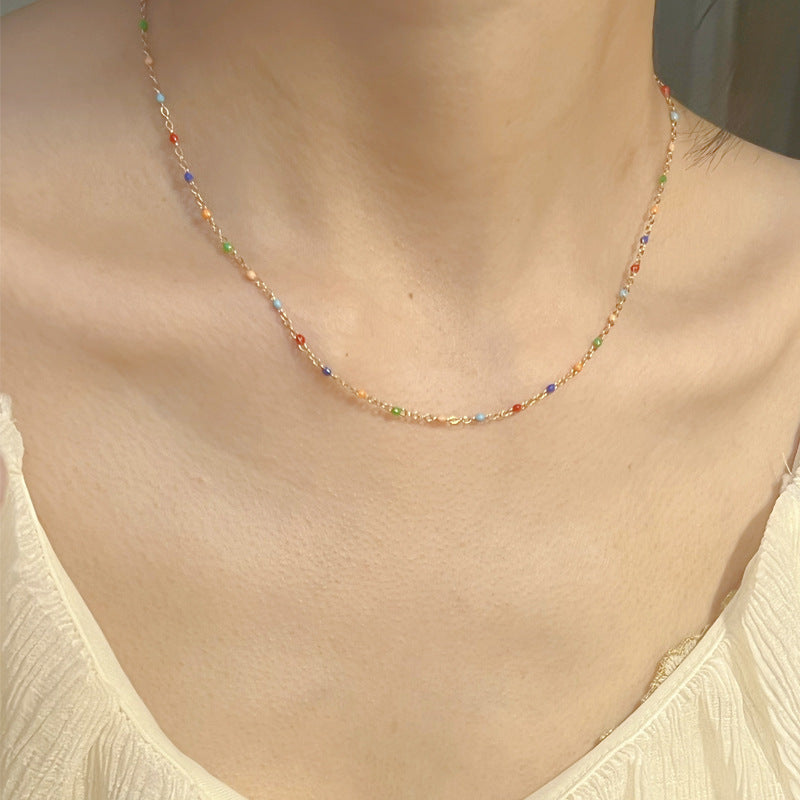 Dopamine-drip Glaze Colorful Bead Titanium Steel Necklace