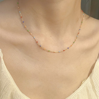 Dopamine-drip Glaze Colorful Bead Titanium Steel Necklace