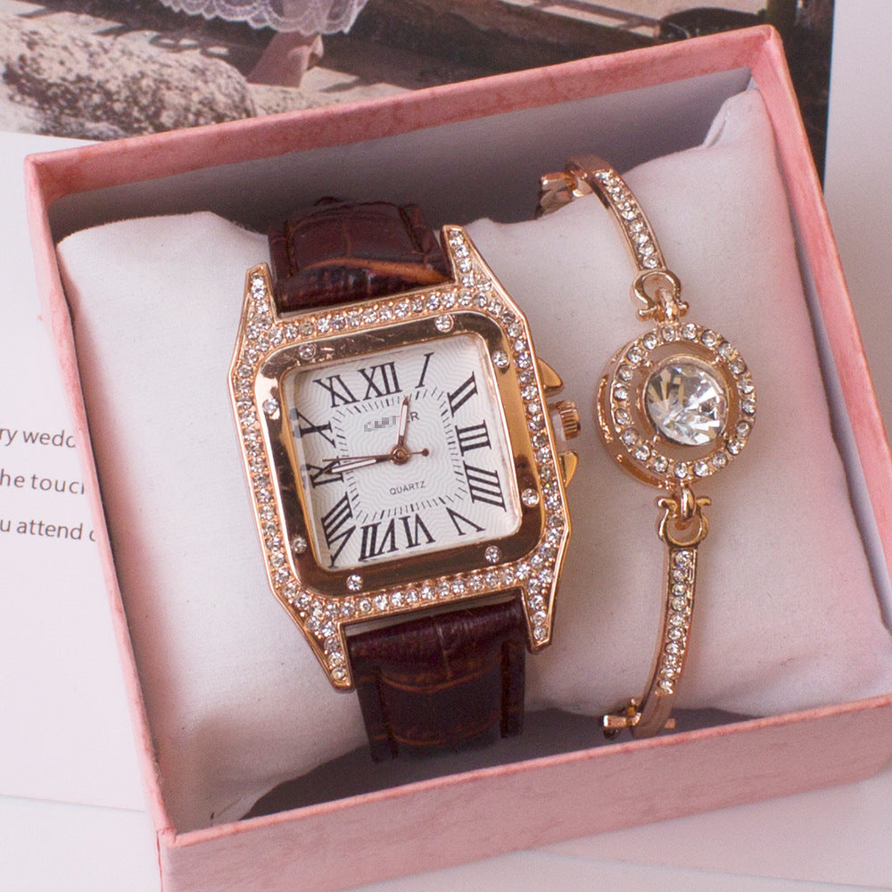 Square Watch Rhinestone Women's Suit Watch Box