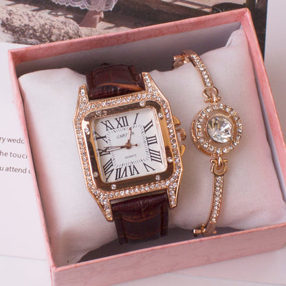 Square Watch Rhinestone Women's Suit Watch Box