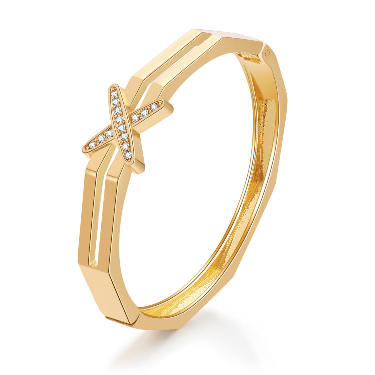 Elegant Gold Bracelet Ring with Cross Diamond Accent
