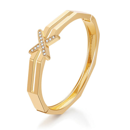 Elegant Gold Bracelet Ring with Cross Diamond Accent