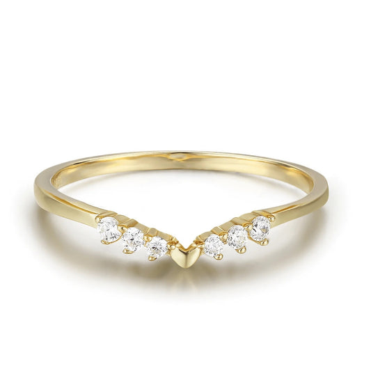 A high-polish gold chevron wishbone ring featuring a V-shaped band set with sparkling round crystals on a white background.