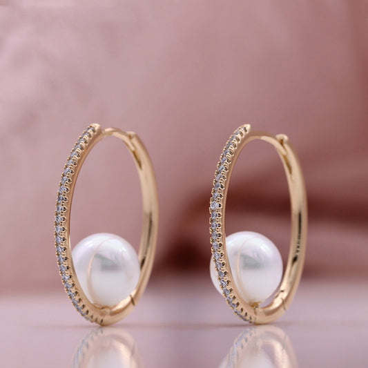 Pearl Trendy Champagne Gold Inlaid Zircon Earrings