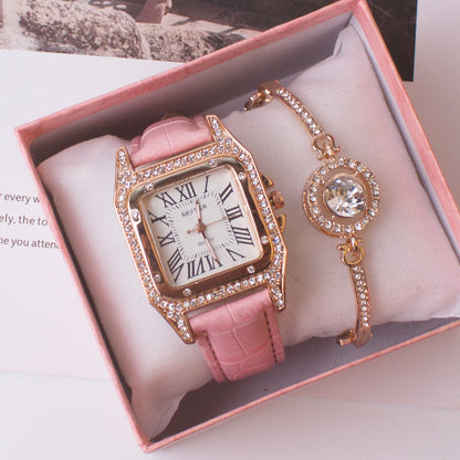 Square Watch Rhinestone Women's Suit Watch Box