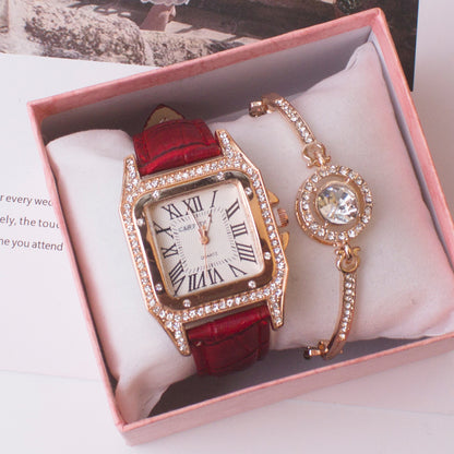 Square Watch Rhinestone Women's Suit Watch Box