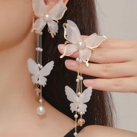 Butterfly Lace Pearl Rhinestone Earrings