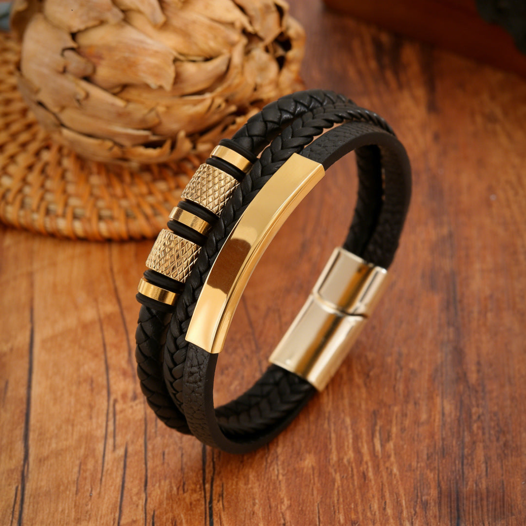 Braided Leather Bracelet Handmade Three-layer