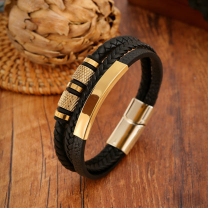 Braided Leather Bracelet Handmade Three-layer