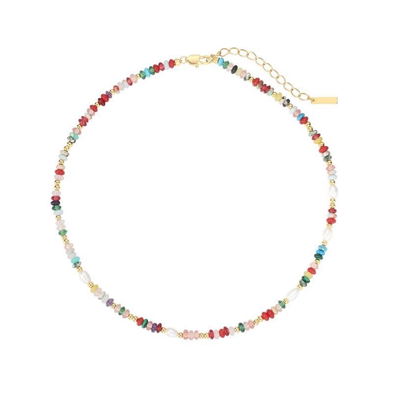 Colorful Dopamine Beaded Necklace  and Natural Stone Pearl Bracelet