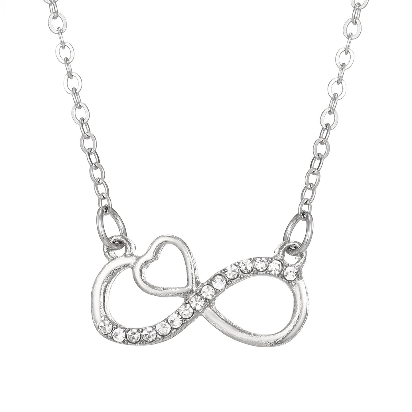 The Eternal Heart – Crystal-Accented Infinity Pendant on O-Link Chain