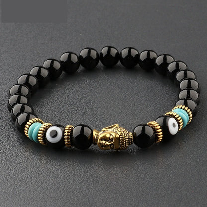Zen Guardian Buddha Evil Eye Bracelet | Unisex Natural Stone Beaded Stretch Bracelet