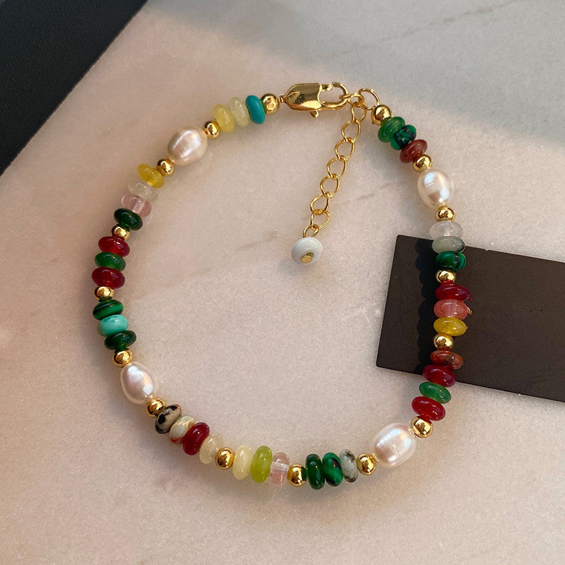 Colorful Dopamine Beaded Necklace  and Natural Stone Pearl Bracelet