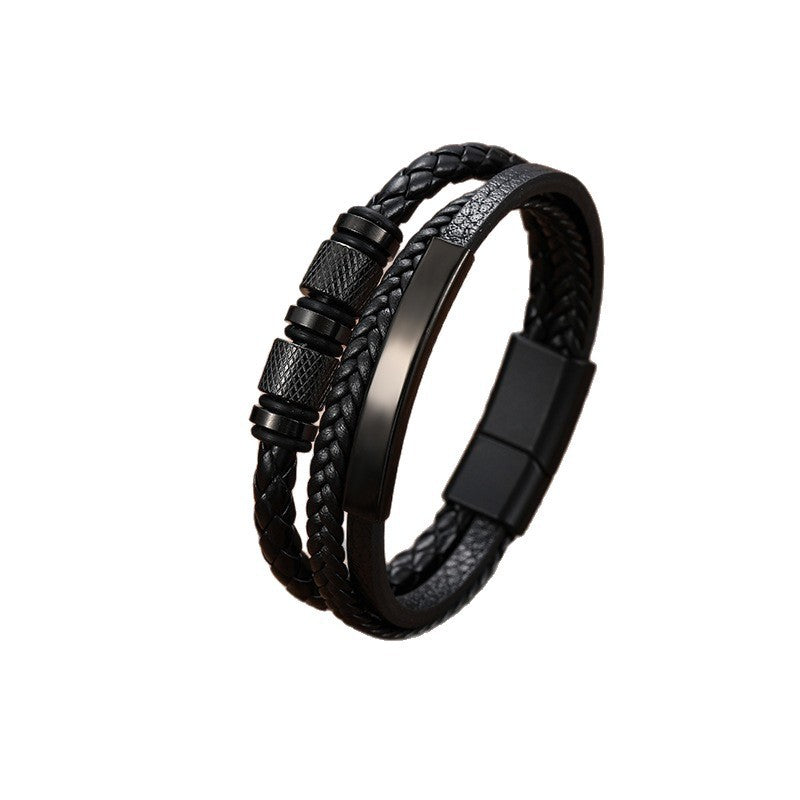 Braided Leather Bracelet Handmade Three-layer