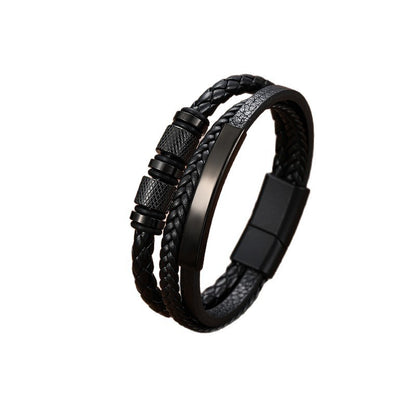 Braided Leather Bracelet Handmade Three-layer