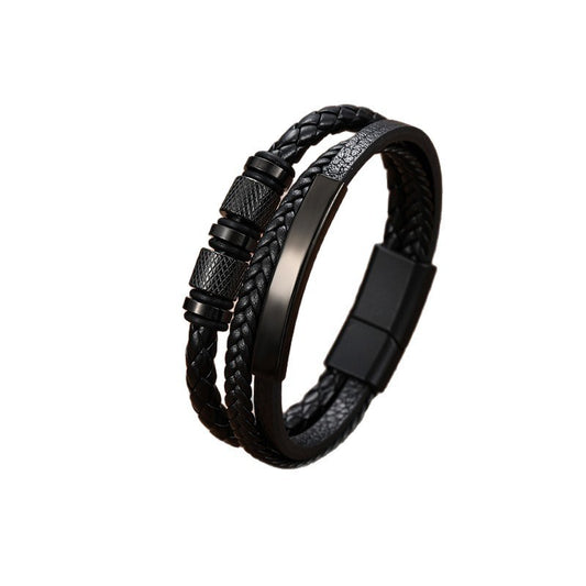Braided Leather Bracelet Handmade Three-layer