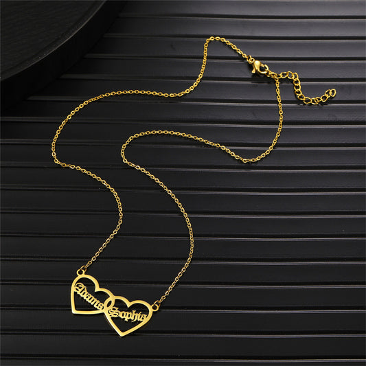 Customized Two-Name Heart Pendant Necklace | Titanium Steel