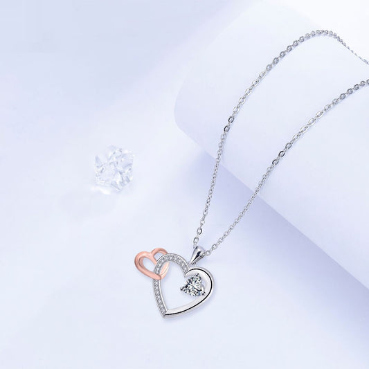 Interlocking Hearts Crystal Pendant Necklace | Elegant Two-Tone Gift