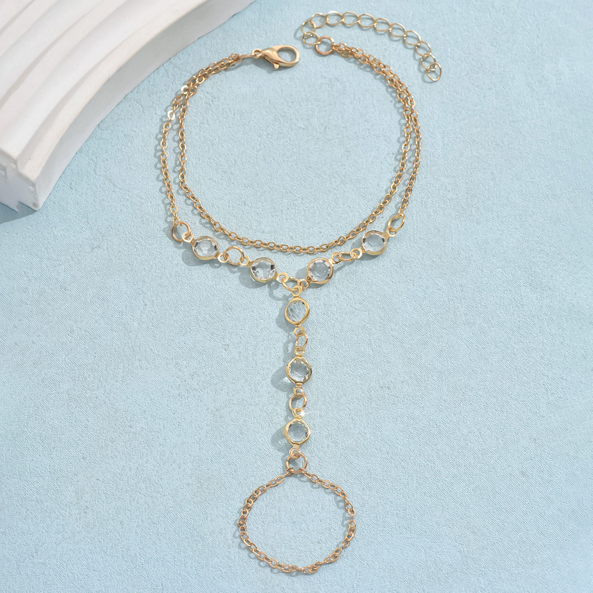 Boho Stainless Steel Crystal Hand Chain | Unisex Silver-Toned Finger Ring Bracelet