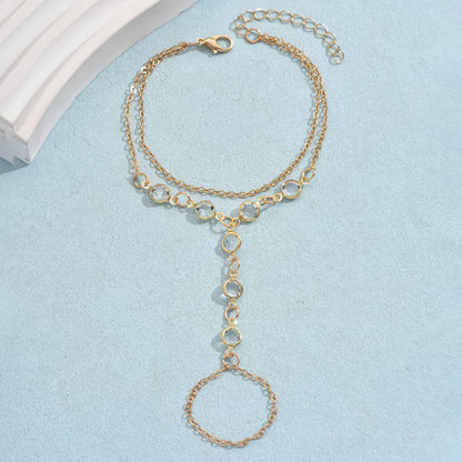 Boho Stainless Steel Crystal Hand Chain | Unisex Silver-Toned Finger Ring Bracelet