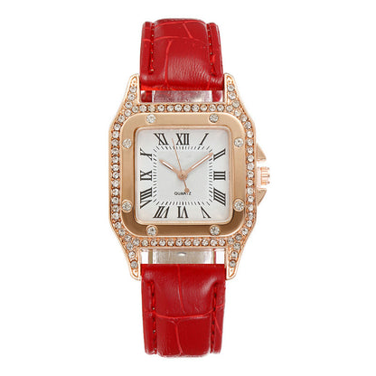 Square Watch Rhinestone Women's Suit Watch Box