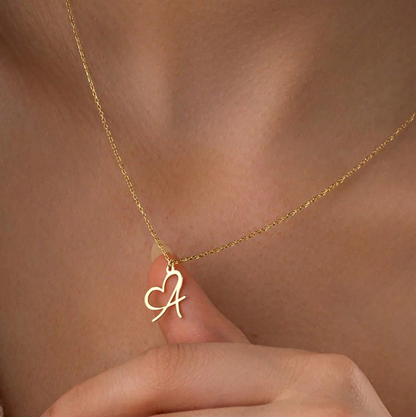 The Signature Heart – Custom Alphabet Pendant in 18k Gold Finish