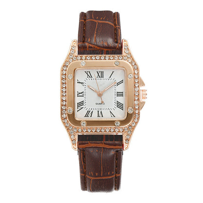 Square Watch Rhinestone Women's Suit Watch Box
