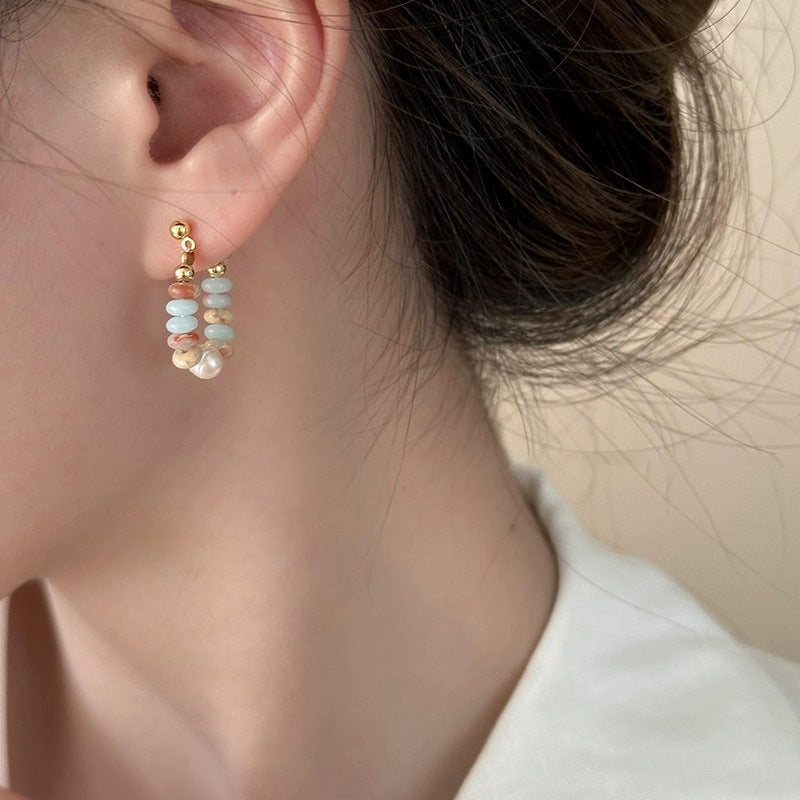 Colorful Dopamine Stone Pearl Earrings