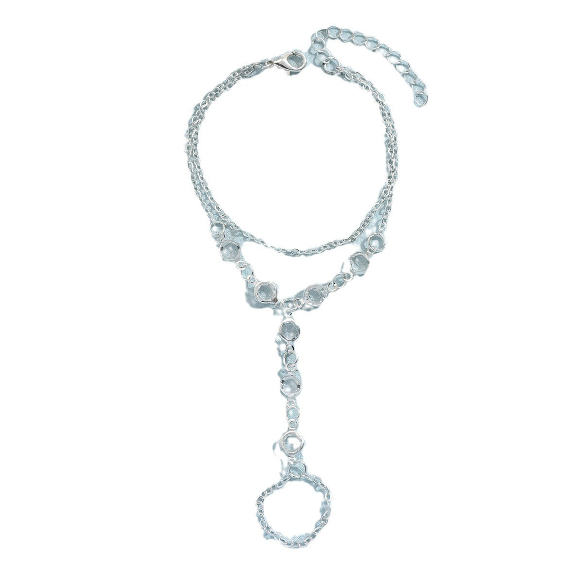 Boho Stainless Steel Crystal Hand Chain | Unisex Silver-Toned Finger Ring Bracelet