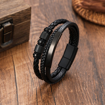 Braided Leather Bracelet Handmade Three-layer