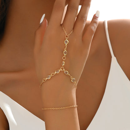 Boho Stainless Steel Crystal Hand Chain | Unisex Silver-Toned Finger Ring Bracelet