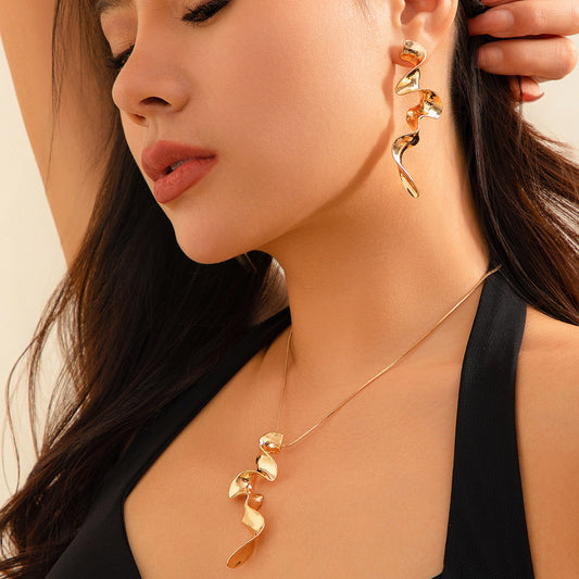 Liquid Metal Cold Wind Geometric Design Necklace Earrings