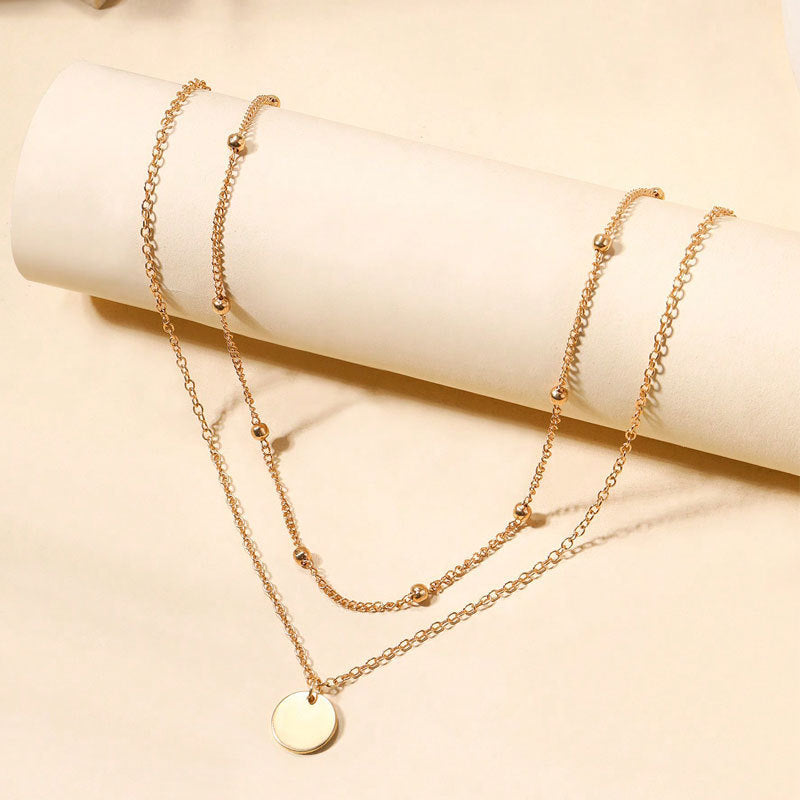 Round Double Bead with Disc Necklace for Women