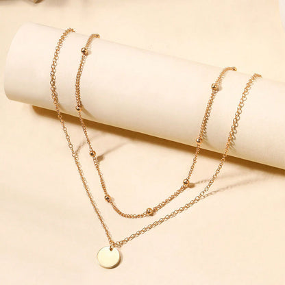 Round Double Bead with Disc Necklace for Women