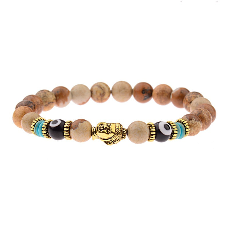 Zen Guardian Buddha Evil Eye Bracelet | Unisex Natural Stone Beaded Stretch Bracelet